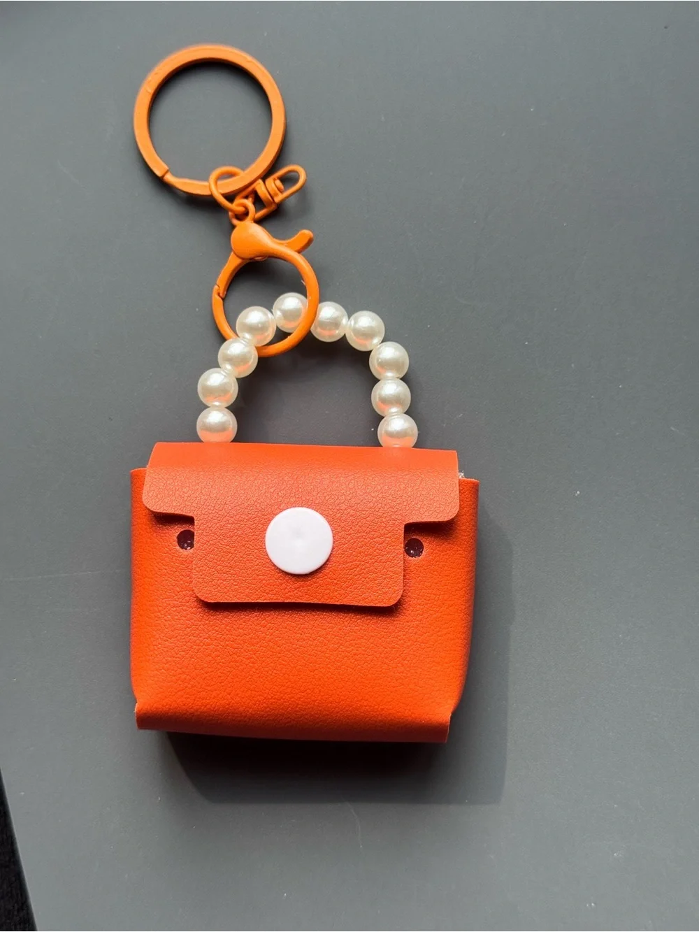 Orange Faux Leather Mini Purse Key Chain Bag Charm NWT